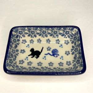 Ceramika Artystyczna Polish Pottery Boleslawiec Hand Painted Cat Spoon Rest Mini